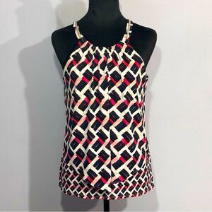 WHBM Pink Black Navy Women’s Abstract Smooth Halter Top Sleeveless Blouse Size S
